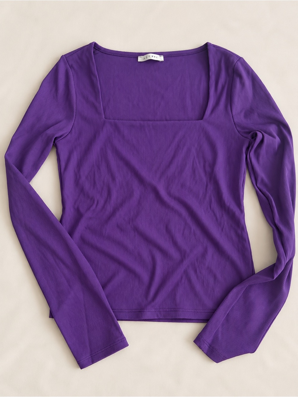 & Other Stories Purple Square Neck Ribbed Long Sleeve Top